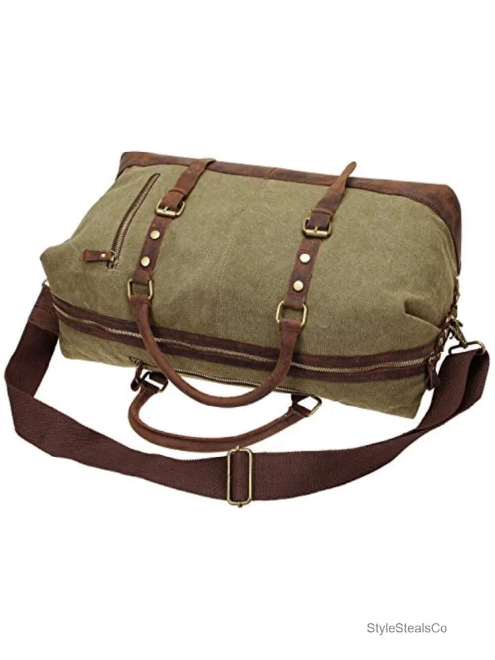 Military Canvas Leather Large Tote Duffle Bag Carry On Luggage Weekend Handbag